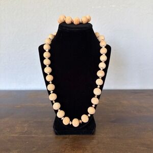 Peach‎ Pink Sponge Coral Beaded Necklace Bracelet Set Vintage Coastal Boho Retro